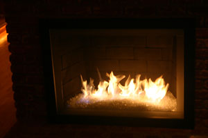 flames from a fireglass fireplace