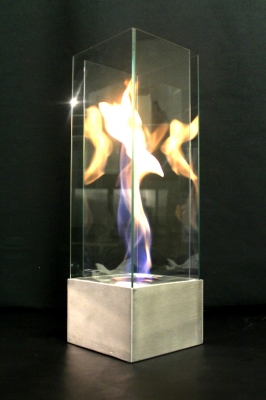 Portable aluminum fire in glass feature