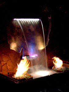 custom waterfall with fireglass fire pits 