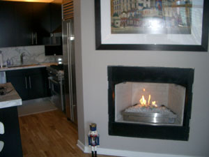 fireglass and ventless fireplace