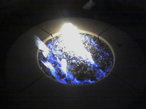 blue fire glass flames fire pit