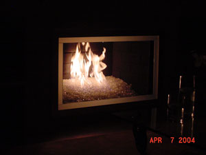 Glass rock fireplace