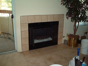 modern fireplace with fire glass rocks