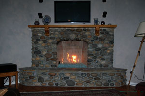fire crystals in a rock fireplace